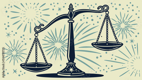 3d, Scales of Justice Hanging Against concept legal a Sparkling  Background vector illustration 