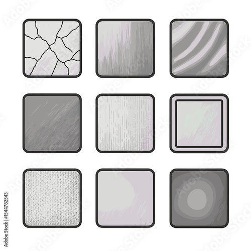 Texture Icon Set. Solid, filled icons set of detailed textures in minimal space: cracked marble, brushed metal