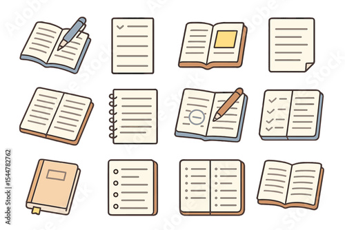 Assorted notebook and stationery icons for note-taking