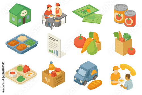 Food delivery and production icons illustrating various stages and elements