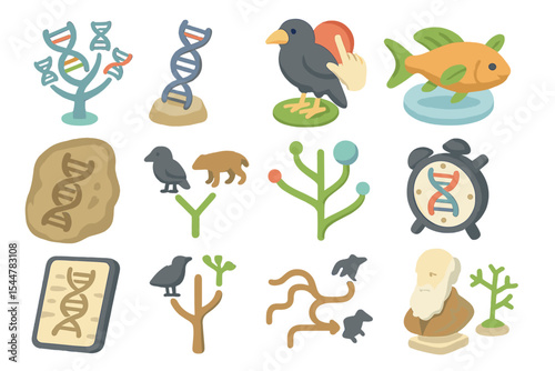 Diverse evolutionary elements: dna, animals, fossils, and charles darwin
