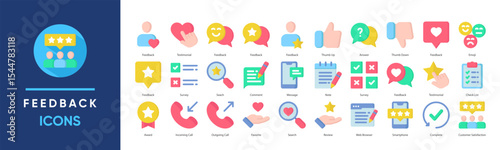 30 feedback icons including testimonials, reviews, surveys, and user responses. Perfect for customer service, UX interfaces, rating systems, and communication platforms.