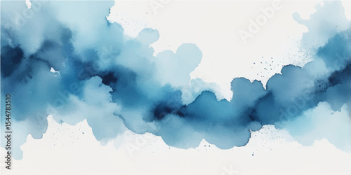 Abstract sky blue watercolor clouds create a bright, beautiful nature background