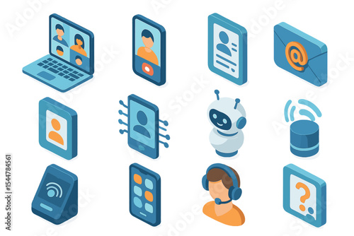 Isometric icons of communication devices and technology tools