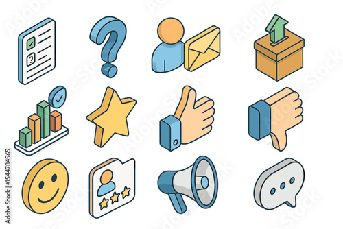 Colorful icons of business and communication concepts