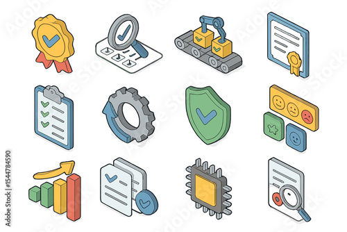 Isometric set of business icons with charts and awards in 3d style