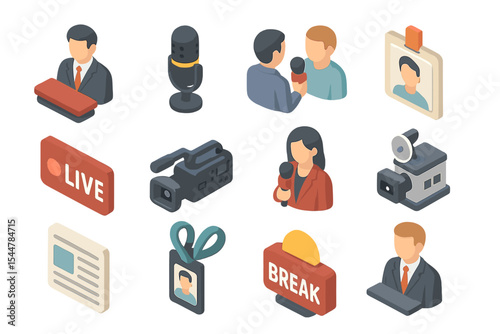 Colorful icons of broadcasting and communication equipment