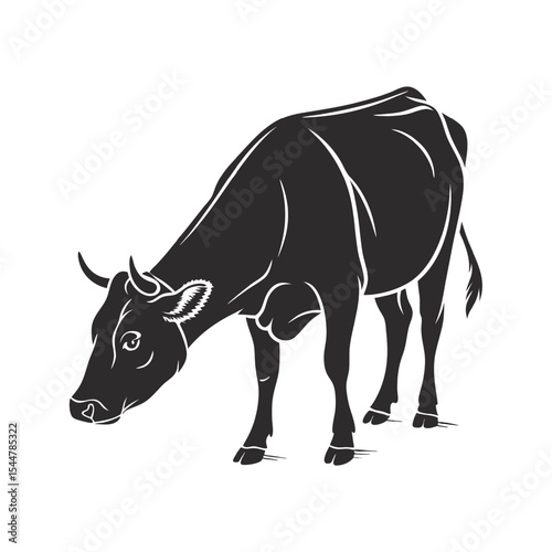 Cow illustration. Cow silhouette. Farm animal. Milk production concept. Black bull or cow on white background. Vector