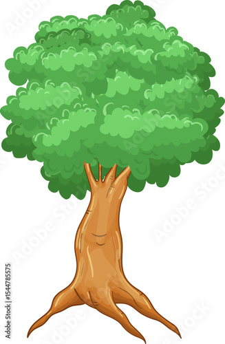 Lush Tree Illustration: A vibrant illustration showcasing a majestic tree with a broad canopy of verdant foliage, strong trunk, rooted firmly in the earth.