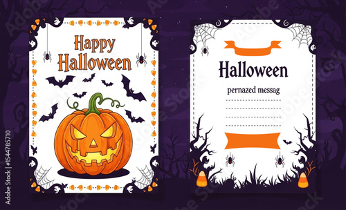 Happy Halloween card design with pumpkin