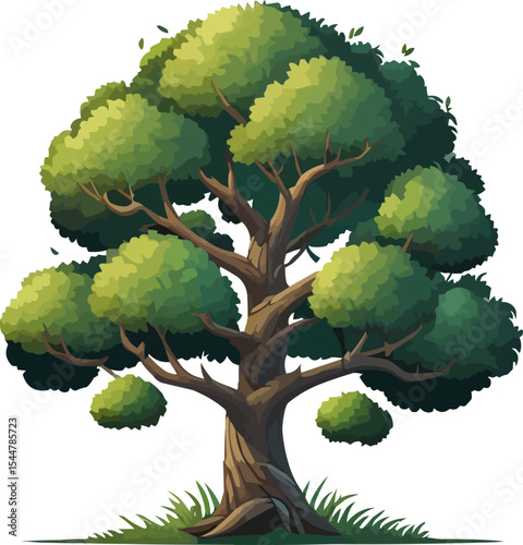 The Mighty Tree: A vibrant illustration of a grand tree standing tall against a backdrop of lush green, showcasing the enduring beauty and strength of nature.