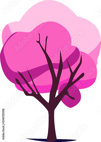 Pink Blossom Tree: An elegant and stylized tree illustration, showcasing pink blossoms against a pristine , symbolizing nature's ephemeral beauty and springtime's gentle renewal.