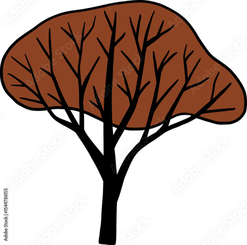 Brown Tree Illustration: A simple illustration of a brown tree with leafless branches, suitable for various design purposes.
