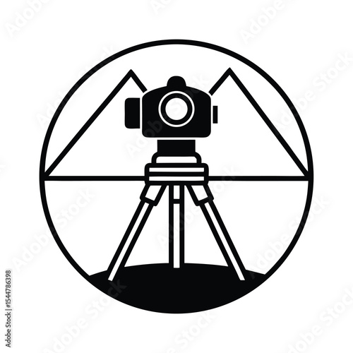 Theodolite in Circle Black and White Illustration