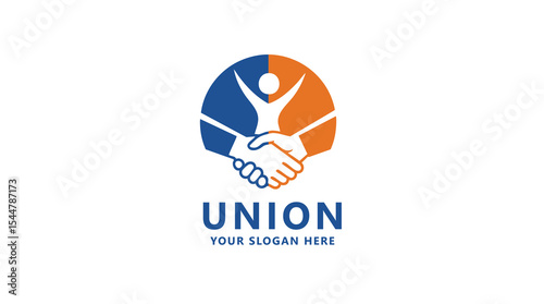 Union logo symbolizing partnership with handshake, human figure, and split colors, representing collaboration and community