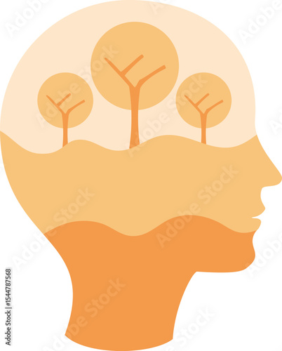 Mindful Forest: Silhouette head with a peaceful forest inside, symbolizing mental clarity and tranquility.