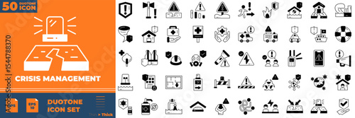 Crisis Management Duotone Editable Icons set. Vector illustration in modern thin duotone style of crisis management icons: warning, safety, family insurance, etc