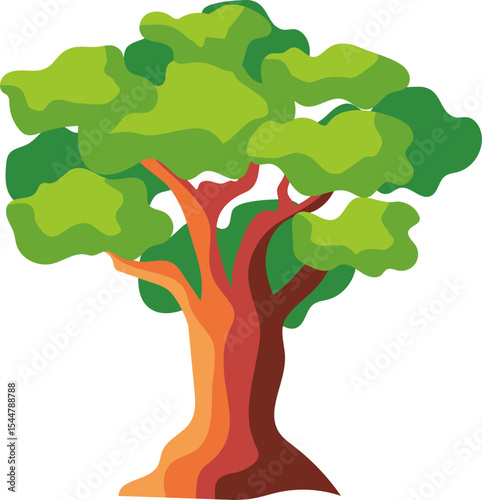 Radiant Arboreal Illustration: A vibrant, digitally rendered illustration of a stylized tree, showcasing lush foliage and a sturdy trunk. Evokes a sense of growth and the natural world. 