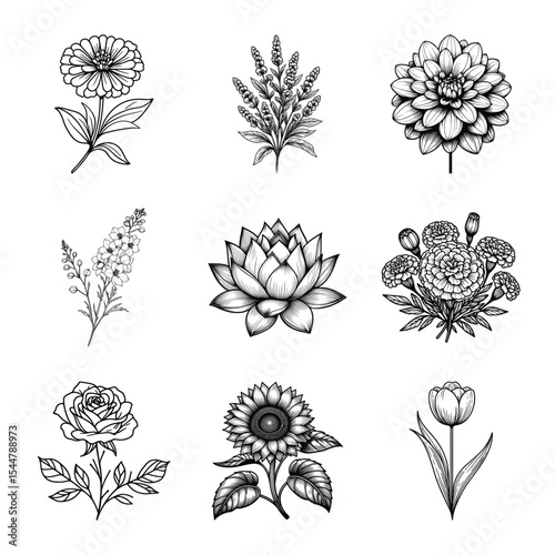 Flower bundle vector illustration isolated on a white background