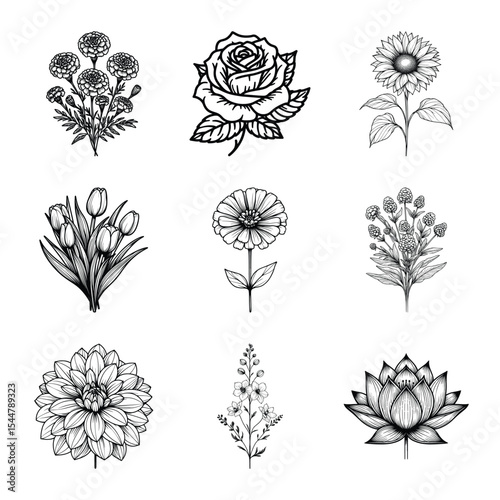 Flower bundle vector illustration isolated on a white background