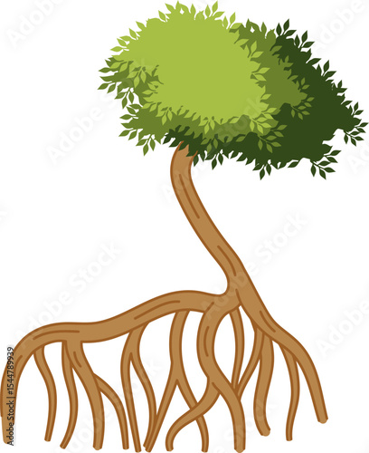 Tree Root Illustration: This illustration depicts a unique tree with visible roots, showcasing nature's intricate design and the vital connection between the tree and its environment.