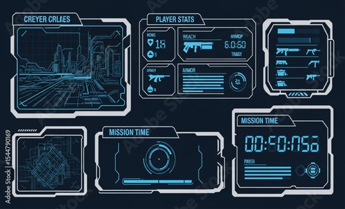 Futuristic HUD interface elements on dark blue background