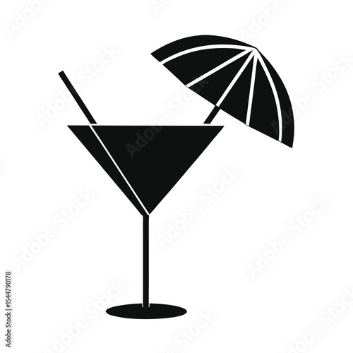 Black and white cocktail with umbrella icon