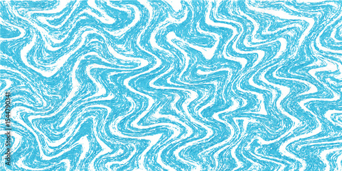 An abstract seamless pattern featuring blue waves and floral designs creates a decorative textile background