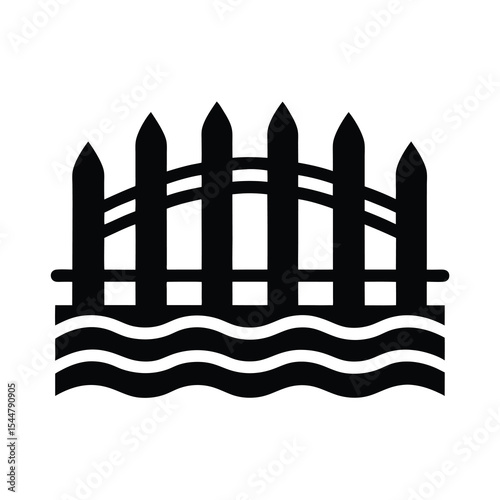 Fence over Water Icon Black and White