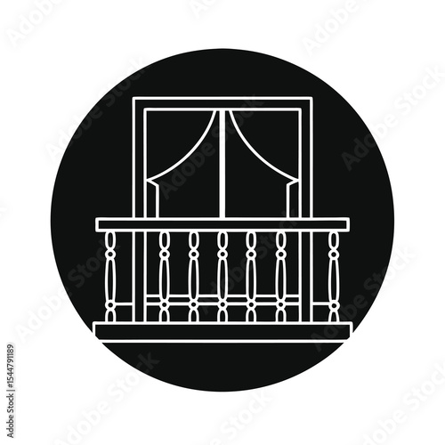 Balcony with Curtains Icon in Black Circle