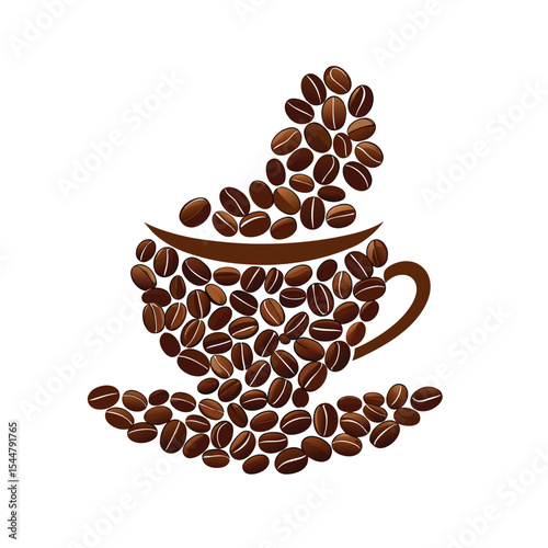 Cup of coffee with beans, a stylized representation of a coffee cup with coffee beans vector icon on white background