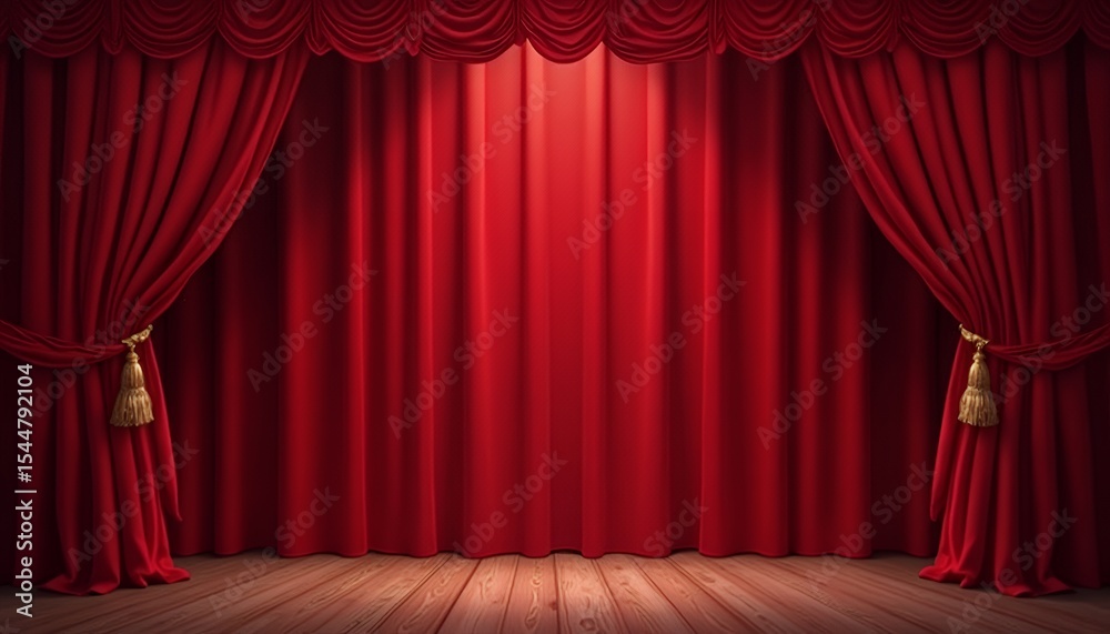 Fototapeta premium Red Stage Curtain with Wooden Floor Backdrop