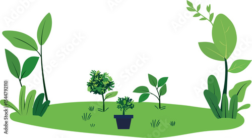 Growth and Renewal: Fresh illustration depicting flourishing plants in a vibrant garden. A symphony of nature and growth.