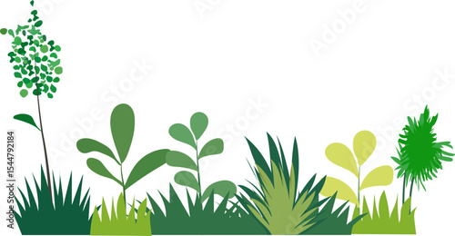 Vector Garden: A verdant garden scene depicted in a clean, minimalist vector style.