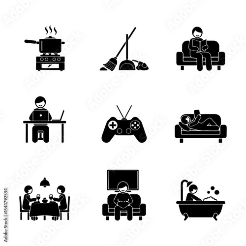 A set of nine icons daily life vector