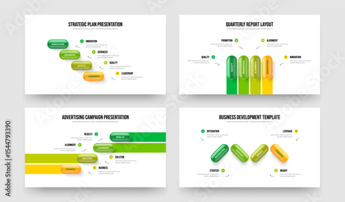 Product Campaign 4 4 4 4 Step Infographic Slide Design Bundle. Financial Insight Four Four Four Four Option Diagram Presentation Template Vector Illustration Set.