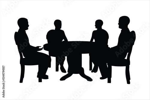 Business Meeting Silhouettes - People Discussing at Table Vector