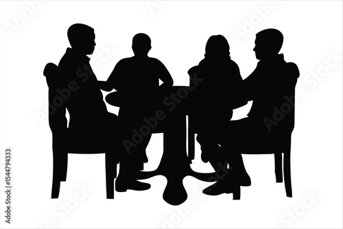 Business Meeting Silhouettes - People Discussing at Table Vector
