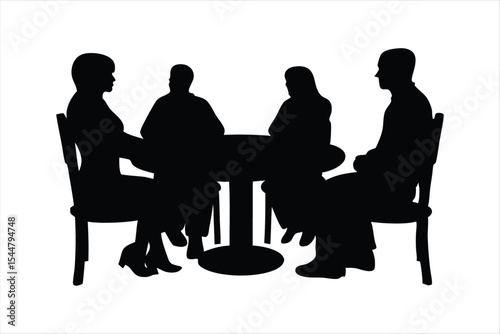 Business Meeting Silhouettes - People Discussing at Table Vector