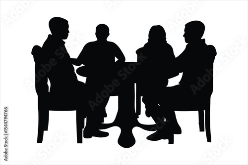 Business Meeting Silhouettes - People Discussing at Table Vector