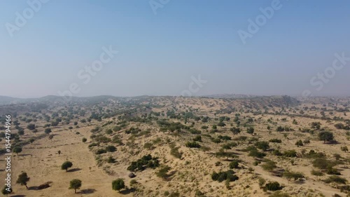 aerial view of empty thar desert (Forwards pan shot)