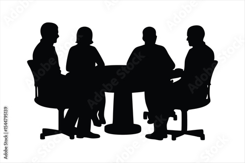Business Meeting Silhouettes - People Discussing at Table Vector