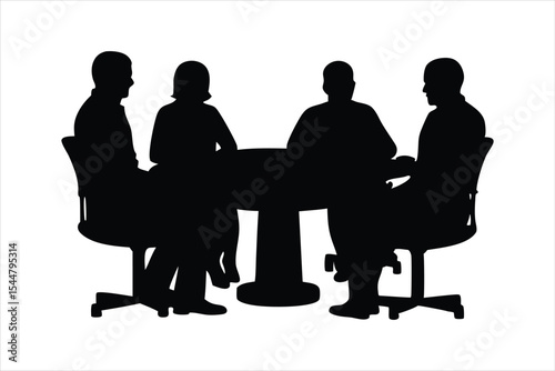 Business Meeting Silhouettes - People Discussing at Table Vector