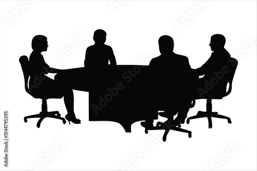 Business Meeting Silhouettes - People Discussing at Table Vector
