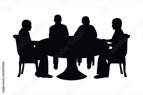 Business Meeting Silhouettes - People Discussing at Table Vector