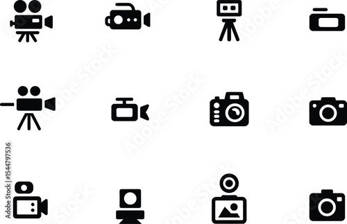 Collection of Film and Photography Equipment Icons Cameras, Camcorders, and Accessories