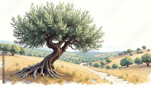Olive tree in field landscape