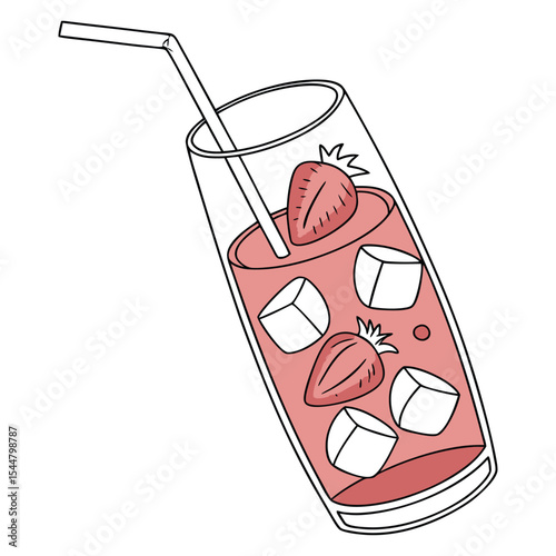 Refreshing fruit juice, cold milk, and a strawberry milk illustration with a healthy breakfast beverage icon