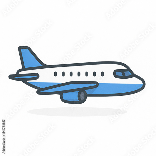 Airplane Illustration Blue and White Commercial Jet Design