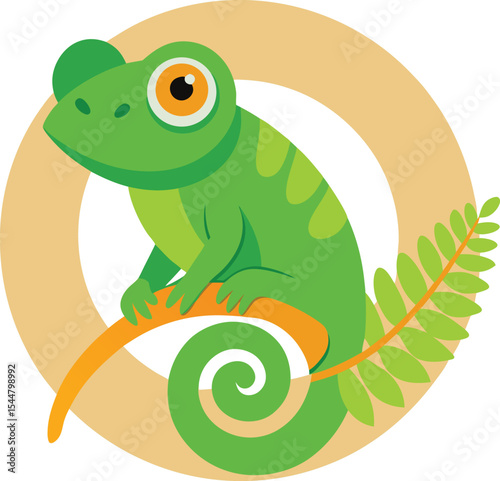Cute Green Chameleon on a Branch